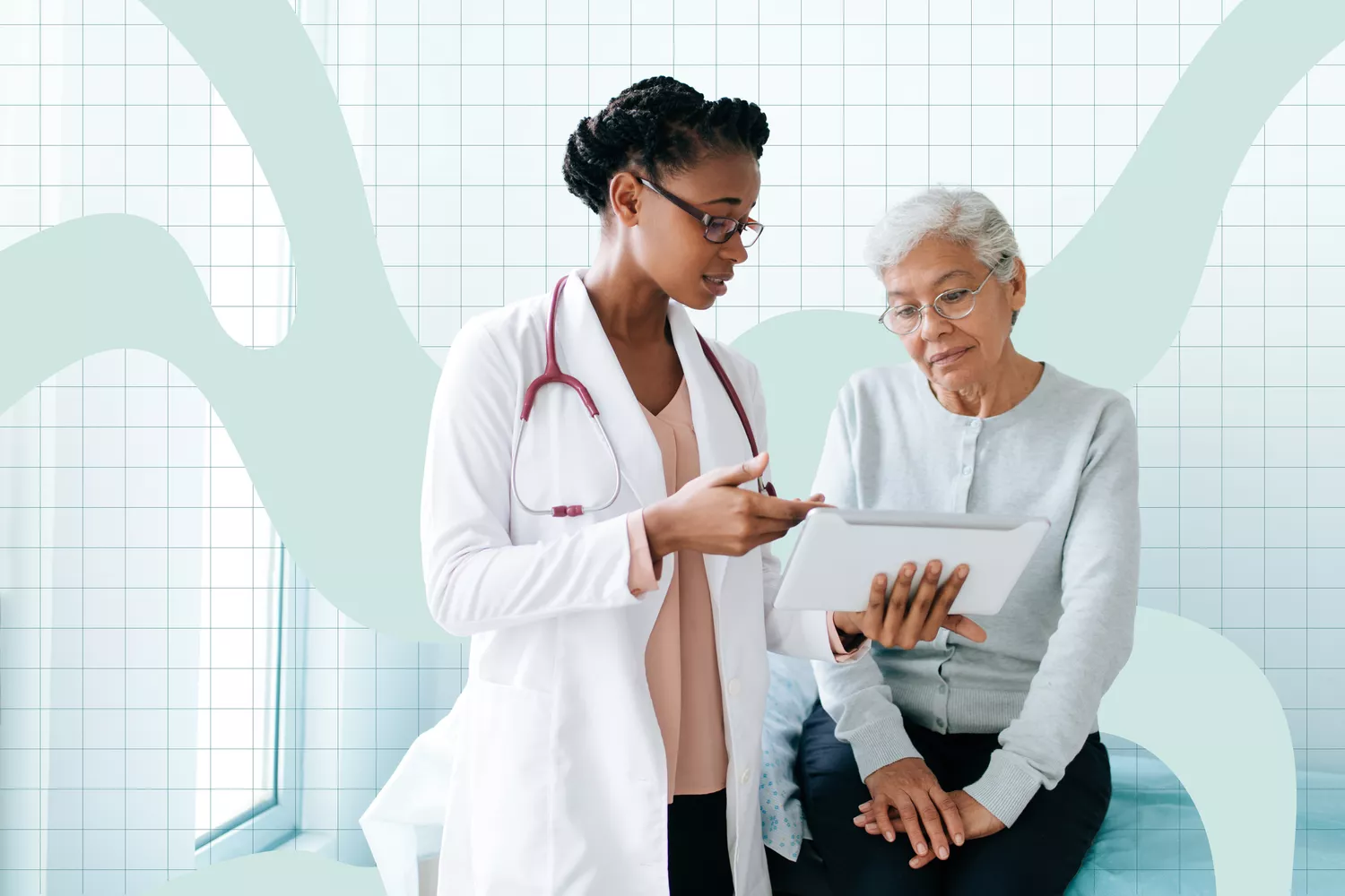 a photo of a doctor speaking with their patient