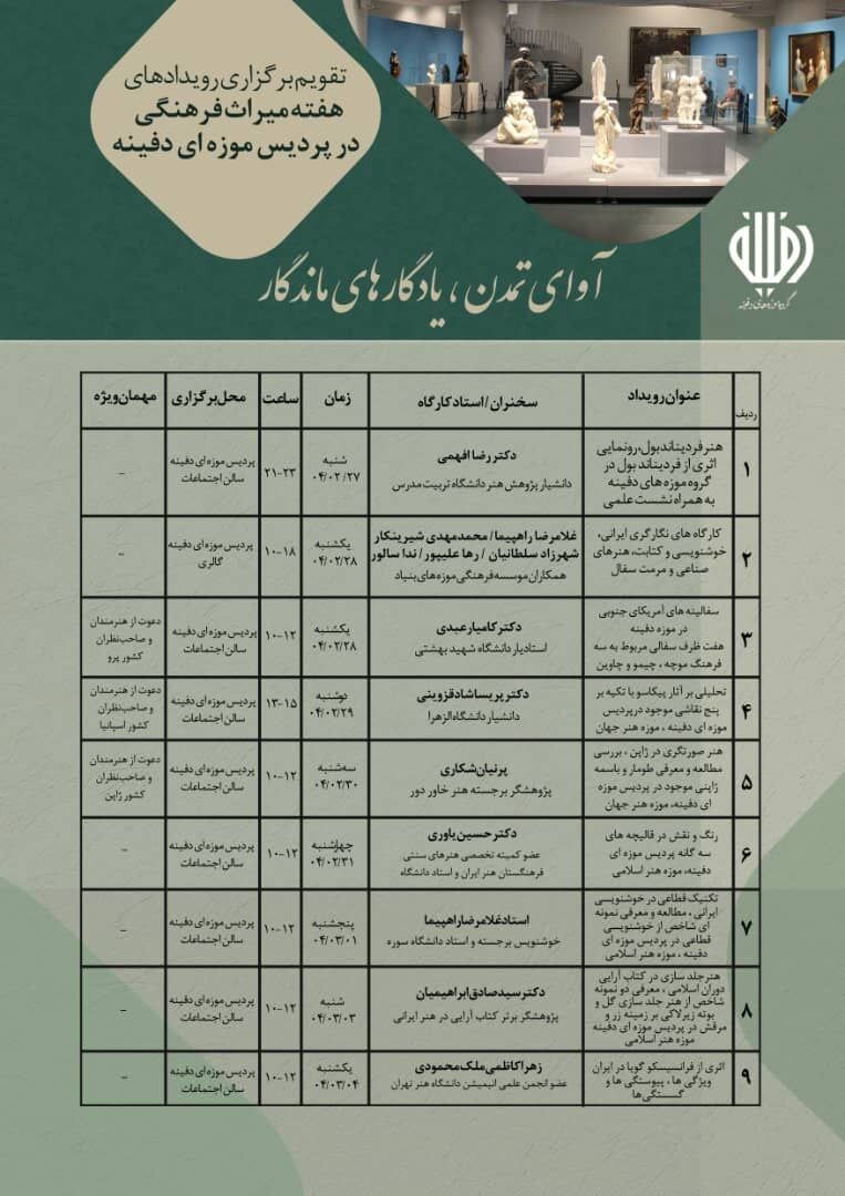 برنامه‌های گروه موزه‌های دفینه در هفته موزه و میراث فرهنگی اعلام شد